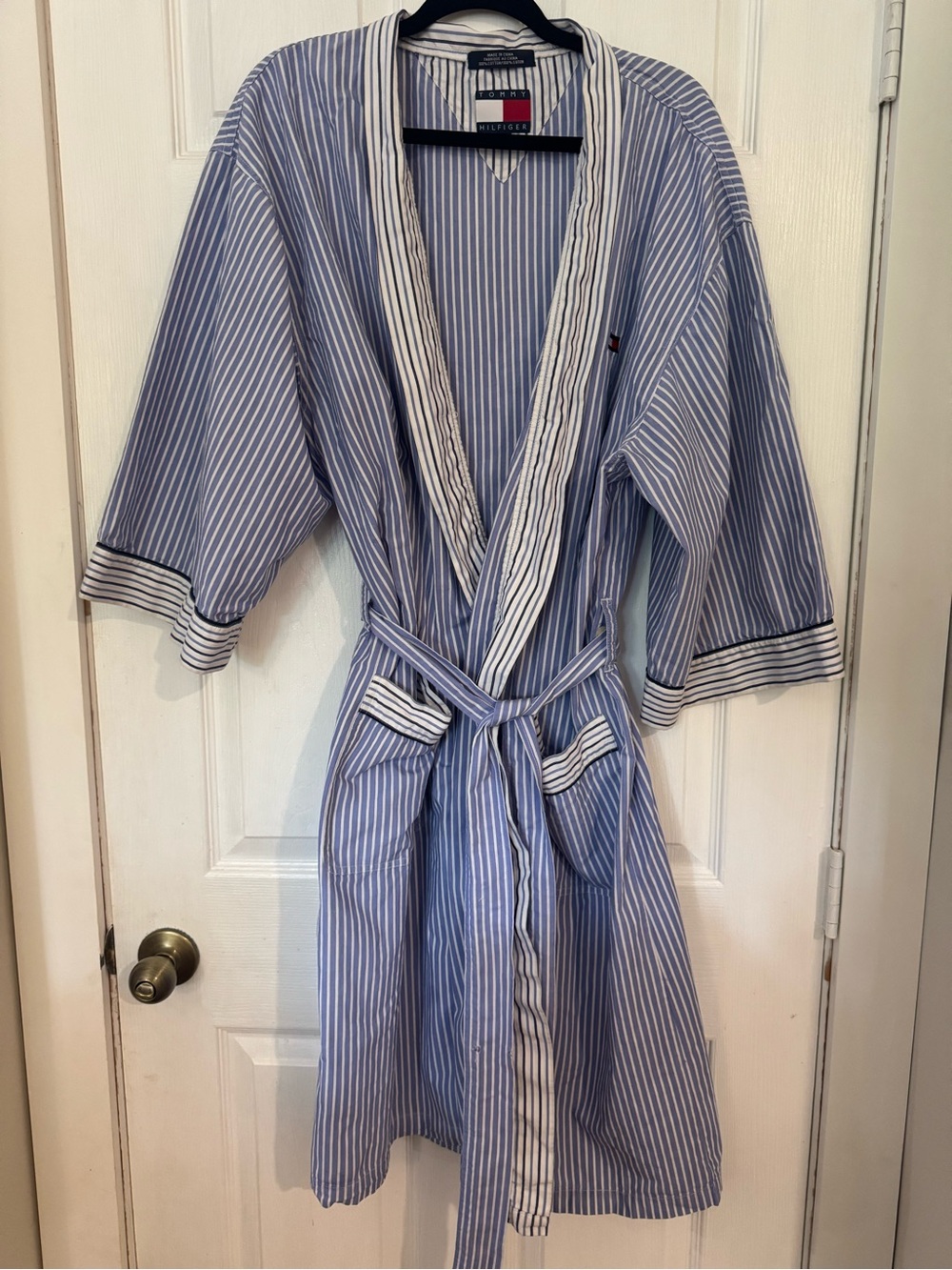 Tommy Hilfiger Blue & White Striped Robe and Pajama Pants